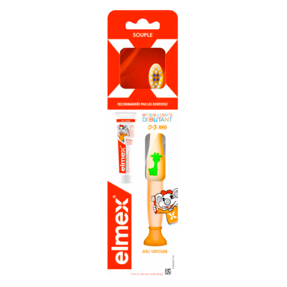 Brosse à dents débutant 0-3 ans Elmex - 1 brosse à dents + mini dentifrice offert