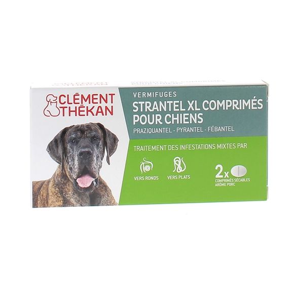 Strantel XL chiens vermifuges goût viande Clement Thekan - boîte de 2 comprimés sécables