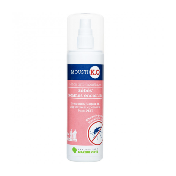 Mousti K.O lotion anti-moustique bébés dès 6 mois et femme enceinte Marque verte - flacon de 100ml