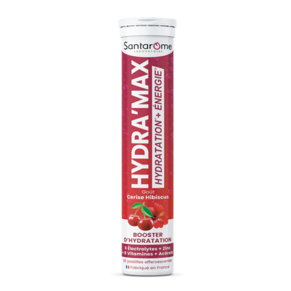 Hydra'max solution d'hydratation arôme cerise hibiscus Santarome - 20 pastilles effervescentes